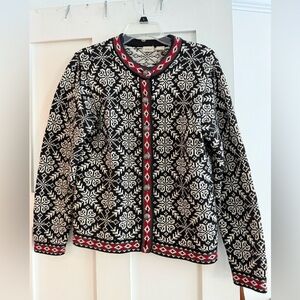 L.L. Bean Classic Nordic 100% cotton crewneck cardigan sweater